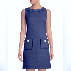 Tweed Pocket Navy Blue Dress